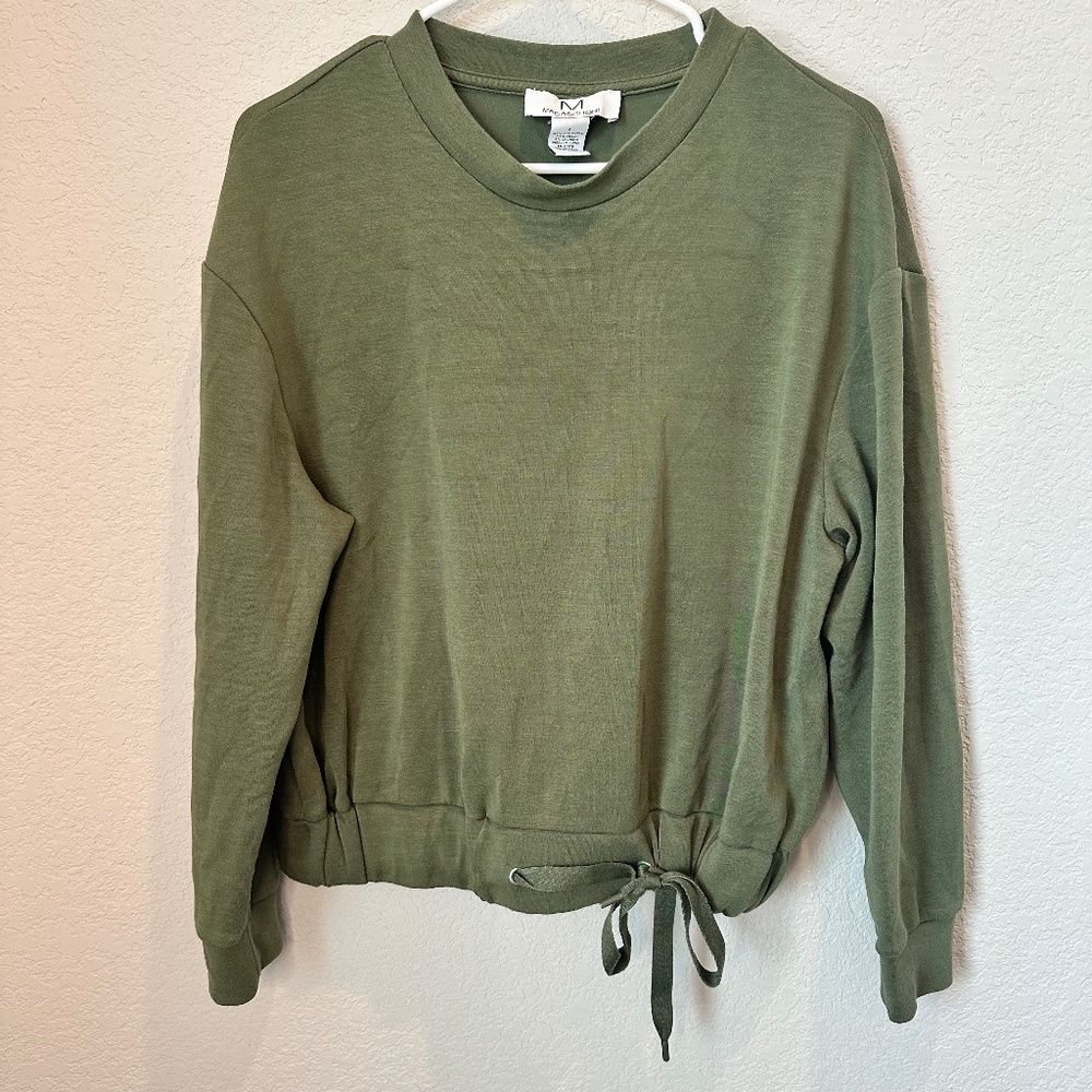Magaschoni Green Stretchy Jersey Knit Crew Neck Tie Waist Sweatshirt - Size S